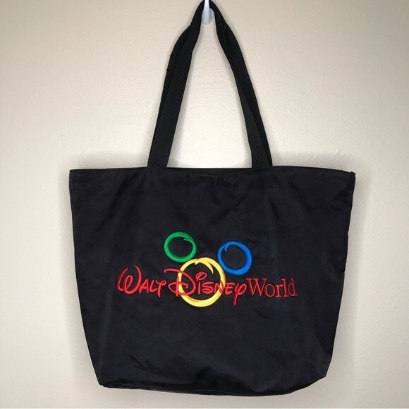 Walt Disney World Embroidered Mickey Mouse Head Outline Black Tote Bag Top Zip - Picture 15 of 15